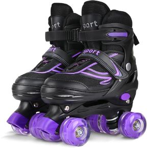 Roller Skates for Little Kids, 4 Size Adjustable Roller Skates with All Wheels Light up, Fun Illuminating Rollers Skates for Boys Beginners,3 Colors to Choose