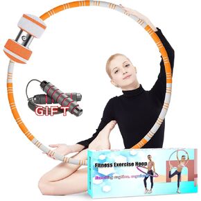 Weighted Exercise Hoop for Adults Weight Loss,8 Section Detachable Fitness Exercise Hoops with Jump Rope for Women and Men,Soft Padded Workout Hoops for Lose Weight Fast