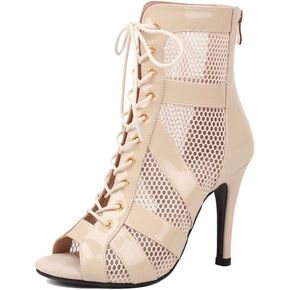 Women Open Toe Dance Ankle Boots Latin Salsa Ballrooom Lace up Dance Heels Performence Practice Party Dancing Shoes, Model DS-789QP