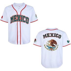 Youth Mexico Eagle Jersey Button Down Short Sleeve Hip Hop Jersey Stitched