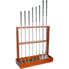 Large Golf Club Rack Stand: Wooden Golf Clubs Holder Organizer with Grass Mat for 8 Golf Clubs & 12 Golf Balls - Golf Club Stand Racks for Garage Home Indoor