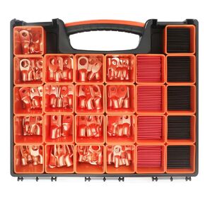 260PCS Heavy Duty Battery Terminal Connectors Kit, 120PCS Battery Cable Ends 1 2 4 6 8 Gauge Wire Connectors, Copper Wire Lugs with 140PCS 3:1 Heat Shrink Tubing