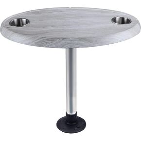 Marine Thread - Lock Table Package - Oval - Boat Table Leg Set. Pontoon Boat Acc. Pedestal Table. Extra-Large Removable Table. Built-in Cup Holders (Silver Fringe)