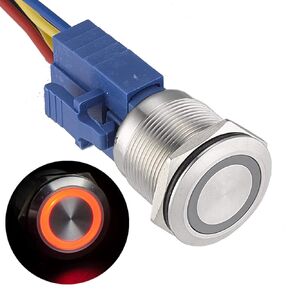 APIELE 22mm Latching Push Button Switch 12V Angel Eye Ring Light LED Waterproof Stainless Steel Round Metal Self-Locking 7/8'' 1NO 1NC 1 Pack (Blue)