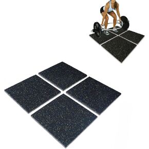 Nisorpa Rubber Exercise Equipment Mats, 4 Pcs Heavy Duty Shock Absorbent Rubber Gym Floor Tiles, 20" x 20'' Anti-Slip Rubber Mats for Home Gym Floor