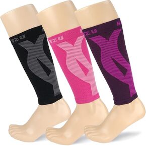 BLITZU 3 Pairs Calf Compression Sleeves for Women and Men Size S-M, One Black, One Pink, One Purple Calf Sleeve, Leg Compression Sleeve for Calf Pain and Shin Splints. Footless Compression Socks.