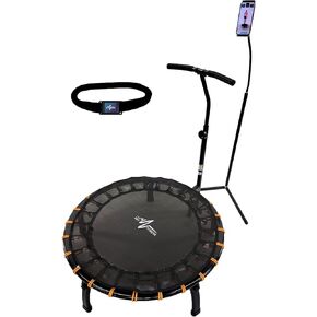 Skyfitness Rebounder Fitness Trampoline, Adjustable Handle, Free Personal Trainer APP iOS with Wearable Sensor, iPhone Holding Stand Included, Heavy Duty, Quiet Bungee