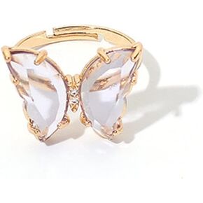 Vintage Elegant Butterfly Crystal Adjustable Rings Colorful Butterfly Simple Finger Ring for Women