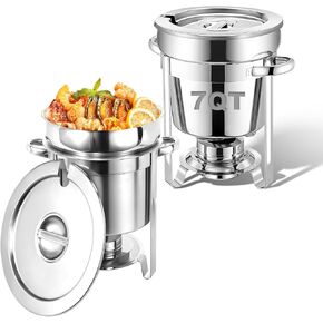 Soup Chafer - 7QT [Extra 2X Thickened] [Longer Lifespan] 304 Stainless Steel Soup Chafing Dish with Pot Lid and Fuel Holder - Food Grade Commercial Soup Warmers for Parties Catering Buffet