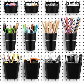 12 Pcs Pegboard Bins Pegboard Cups with Hooks Peg Board Organizer Accessories Pegboard Tool Organizer Pegboard Wall Organizer Pegboard Baskets Set for Garage Workshop Workbench Office Tools Storage