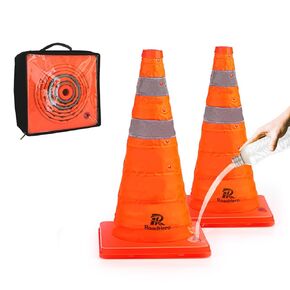 Upgraded 18 Inch [4 Pack] Collapsible Traffic Cones with Fillable Base, Pop-up Safety Cones with Reflective Collar for Road Safety, Orange Cones for Driving Training, Parking Lots