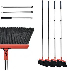 4 PCS Heavy Duty Broom,Commercial Angle Broom with 52'' Long Handle,Outdoor Broom for Floor Cleaning,Brooms for Sweeping Indoor,Broom Heads for Standard Threaded Rods