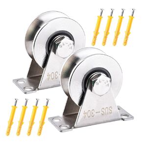 V Type Groove Wheel Pulley Stainless Steel Silent Pulley Block,Wall-Mounted Ceiling Lifting Pulley Block,Sliding Gate Hardware,Removable Double Bearing,with Expansion Pipes and Screw(2 Pack)