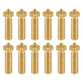 Aokin 3D Printer Brass Nozzle for Volcano Nozzle, 12 Pcs Brass Nozzles Kit 0.2mm 0.4mm 0.6mm 0.8mm 1.0mm for Anycubic Vyper, Kobra Max, Kobra Plus, 1.75mm Filament 3D Printer