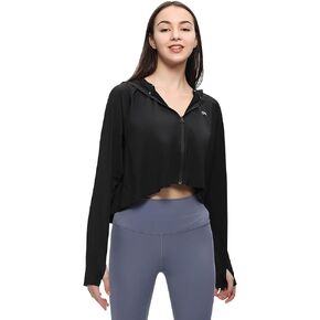 Women's Cropped Sun Protection Jackets UPF 50+ Cooling Athletic Full Zip Running Track Jacket
