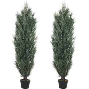 THE BLOOM TIMES 3ft Topiary Trees Artificial Outdoors Set of 2 Pack Fake Outdoor Cedar Pine Plants 36 inch Faux Topiary Outdoor Bushes Artificial Shrubs for Outdoors Front Porch 3 Foot