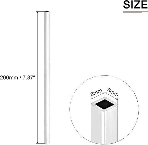 6mmx6mmx1mmx200mm (Width x Wall Thickness x Length) Square Tube - 2Pack - Good for Industrial Housing Construction - 6063 Aluminum Square Tubing in Saudi Arabia