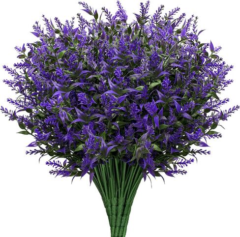 Artificial Lavender 15 Bundles Fake Outdoor Flowers UV Resistant No Fade Faux Plastic Plants Garden Porch Window Box Home Decoration(Autumn Orange) in Saudi Arabia