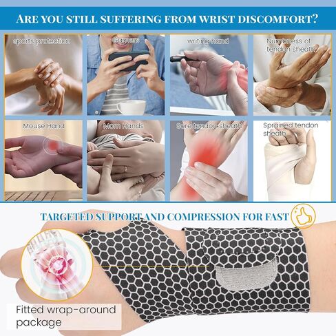2pcs Carpal Tunnel Wrist Brace, Ultra Thin Wrist Brace for Right and Left Hands, Adjustable Tendonitis Wrist Support Brace for Pain Relief (Black) in Saudi Arabia