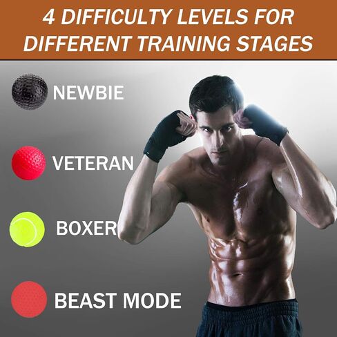 Boxing Reflex Ball, 4 Difficulty Level Boxing Ball Set with Headband, Perfect for Training Speed Reaction, Accuracy, MMA & Krav Mega, Focus, Punching Speed, Fight Skill, Hand Eye Coordination in Saudi Arabia