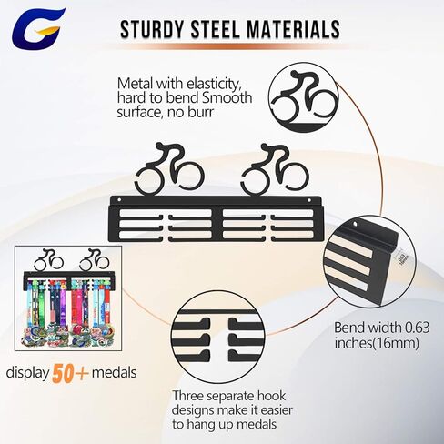 رف عرض حامل ميداليات ركوب الدراجات من جينوفيز، شماعة ميداليات لراكبي الدراجات، معدن فولاذي أسود قوي، ميداليات تثبت على الحائط in Kuwait