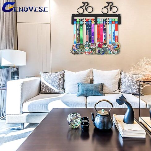 رف عرض حامل ميداليات ركوب الدراجات من جينوفيز، شماعة ميداليات لراكبي الدراجات، معدن فولاذي أسود قوي، ميداليات تثبت على الحائط in Kuwait