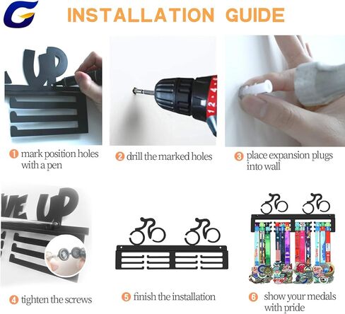رف عرض حامل ميداليات ركوب الدراجات من جينوفيز، شماعة ميداليات لراكبي الدراجات، معدن فولاذي أسود قوي، ميداليات تثبت على الحائط in Kuwait