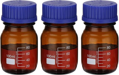 PATIKIL 3 Pack Reagent Media Storage Bottles, 50ml Borosilicate Glass Graduated Round Bottles with GL32 Blue Screw Cap for Lab Water Reagent Liquids, Amber in Saudi Arabia