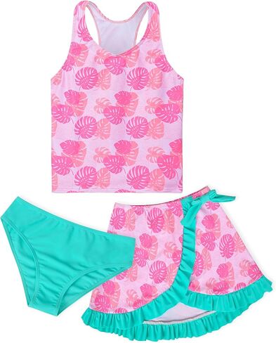 طقم بيكيني للفتيات مكون من 3 قطع من باشوب، بدلة سباحة مع بنطال وتنورة غطاء، مقاومة للماء سريعة الجفاف مناسبة للشاطئ والسباحة in Kuwait