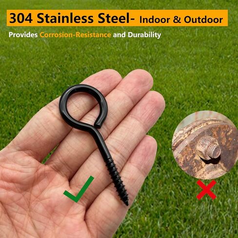 15 PCS Stainless Screw Eyes, 2.56 Inch Screw Hooks Black Self-Tapping Heavy Duty Eye Bolt, 80 Lbs Capacity in Saudi Arabia