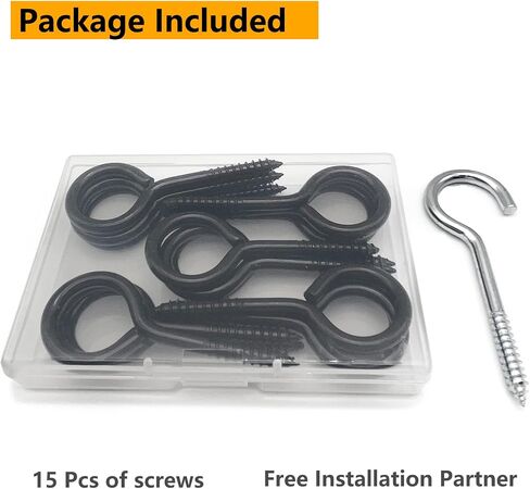 15 PCS Stainless Screw Eyes, 2.56 Inch Screw Hooks Black Self-Tapping Heavy Duty Eye Bolt, 80 Lbs Capacity in Saudi Arabia