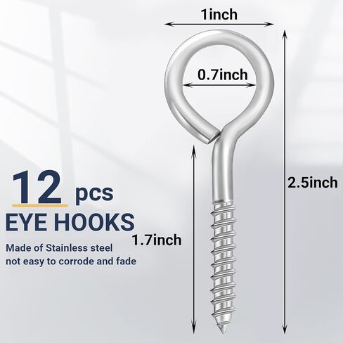 AUGSUN Eye Hooks, 12Pack 2.5 inches Heavy Duty 304 Stainless Steel Eye Screw,Screw Eyes Metal Screw Hooks Ring Screws Fasteners Hardware Tools in Saudi Arabia