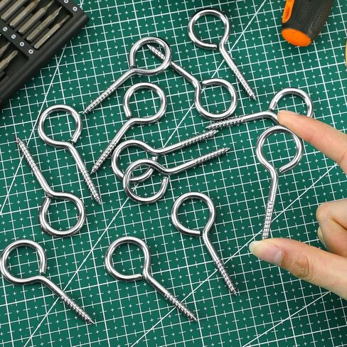 AUGSUN Eye Hooks, 12Pack 2.5 inches Heavy Duty 304 Stainless Steel Eye Screw,Screw Eyes Metal Screw Hooks Ring Screws Fasteners Hardware Tools in Saudi Arabia