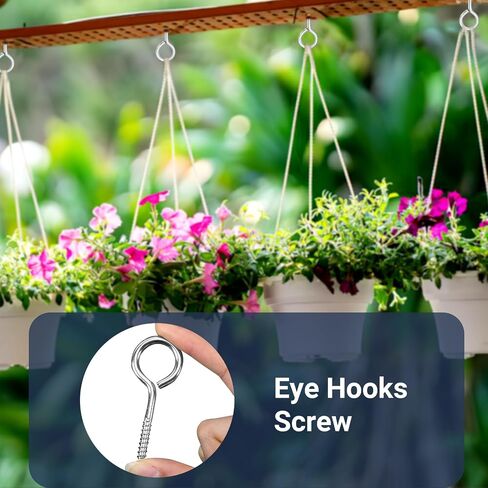 AUGSUN Eye Hooks, 12Pack 2.5 inches Heavy Duty 304 Stainless Steel Eye Screw,Screw Eyes Metal Screw Hooks Ring Screws Fasteners Hardware Tools in Saudi Arabia