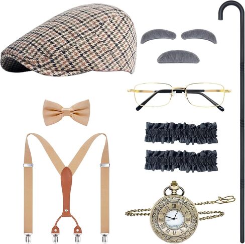 OSEMIOKA 1920s Mens Costume Accessories Set Great Gatsby Gangster Costume for Men Old Man Costume Grandpa Accessories in Kuwait