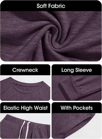 Eurivicy Women's Solid Sweatsuit Set 2 Piece Long Sleeve Pullover and Drawstring Sweatpants Sport Outfits Sets in Kuwait