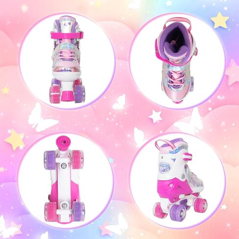 Nattork Kids Roller Skates for Girls Boys Kids, 4 Sizes Adjustable Quad Skates Butterfly and Flower with All Light up Wheels - Birthday Gift for Indoor Outdoor Sports in Saudi Arabia