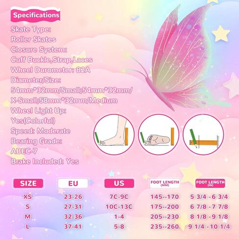 Nattork Kids Roller Skates for Girls Boys Kids, 4 Sizes Adjustable Quad Skates Butterfly and Flower with All Light up Wheels - Birthday Gift for Indoor Outdoor Sports in Saudi Arabia
