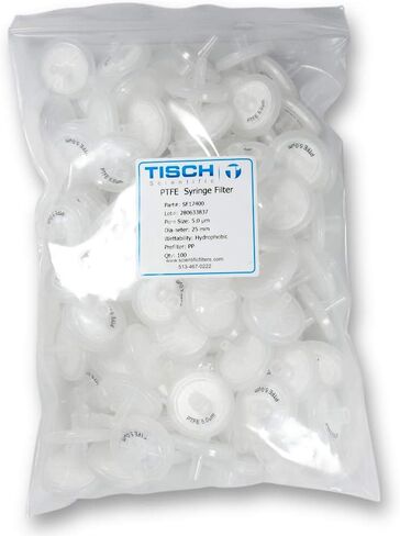 Tisch Brand SF17400 مرشح حقنة بولي تيترافلوروإيثيلين PTFE، 5.00um، 25 مم، 1/pk/100 لكل عبوة | قابلية التبلل: مسعور | الحد الأقصى لدرجة حرارة التشغيل: 130 درجة مئوية | ضغط الانفجار (رطل لكل بوصة مربعة): 87 | in Kuwait