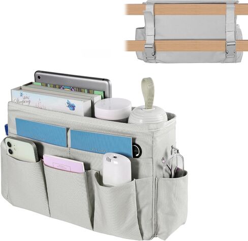WOMACO Bedside Storage Organizer, Bunk Loft Bed Side Caddy with Adjustable Strap Buckles, College Dorm Bed Hanging Basket for Dorm, Bunk, Loft, Hospital Bed (Light Mica Gray, Medium) in Saudi Arabia