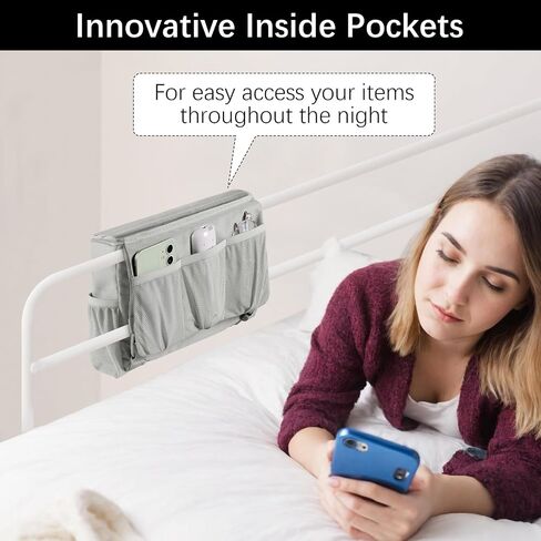 WOMACO Bedside Storage Organizer, Bunk Loft Bed Side Caddy with Adjustable Strap Buckles, College Dorm Bed Hanging Basket for Dorm, Bunk, Loft, Hospital Bed (Light Mica Gray, Medium) in Saudi Arabia