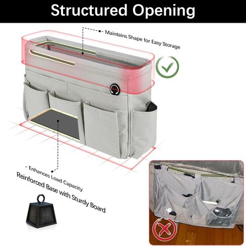 WOMACO Bedside Storage Organizer, Bunk Loft Bed Side Caddy with Adjustable Strap Buckles, College Dorm Bed Hanging Basket for Dorm, Bunk, Loft, Hospital Bed (Light Mica Gray, Medium) in Saudi Arabia