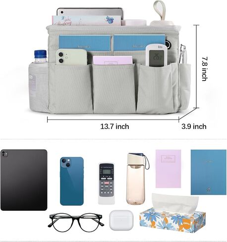 WOMACO Bedside Storage Organizer, Bunk Loft Bed Side Caddy with Adjustable Strap Buckles, College Dorm Bed Hanging Basket for Dorm, Bunk, Loft, Hospital Bed (Light Mica Gray, Medium) in Saudi Arabia