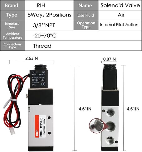 RIH Pneumatics Solenoid Valve 1/4"NPT DC12V Single Coil Pilot-Operated Electric 5Way2Position 4V210 WithJunctionBox (DC12V JunctionBox, 1/4‘’) in Saudi Arabia