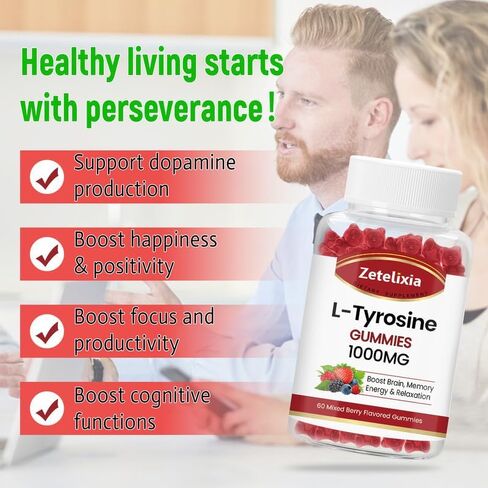 L Tyrosine Gummies 1000mg,L-Theanine Supplement Gummy 200mg,Sugar Free L-Tyrosine with Vitamin B6 Energy Supplements for Adults & Kids - Vegan(60 Count) in Saudi Arabia