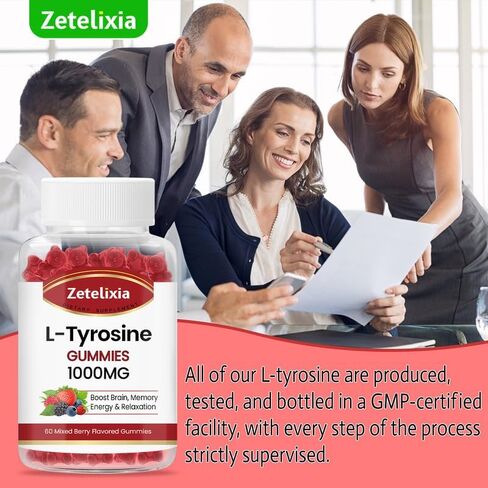 L Tyrosine Gummies 1000mg,L-Theanine Supplement Gummy 200mg,Sugar Free L-Tyrosine with Vitamin B6 Energy Supplements for Adults & Kids - Vegan(60 Count) in Saudi Arabia