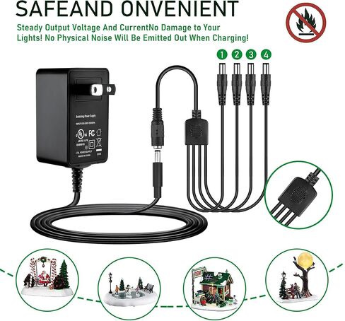 UL 4.5VDC - محول تيار متردد/تيار مستمر 5 فولت لملحق Lemax المضاء 4.5 فولت # 74706 عرض ملعب لمنازل قرية عيد الميلاد 4 مقبس إخراج 34988A مجموعة مدينة مخيفة 64518 4.5 فولت 4.5 فولت تيار مستمر in Kuwait