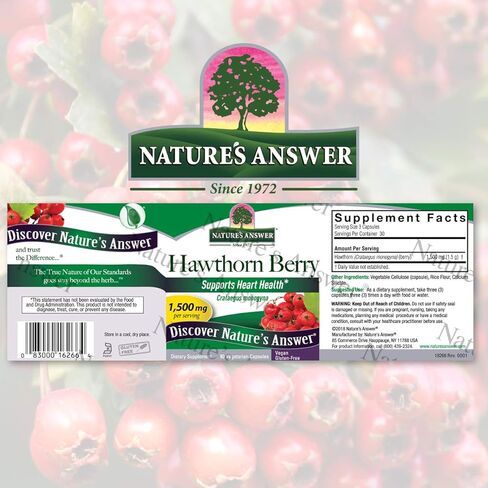 إجابة الطبيعة هاوثورن بيري 1500 مجم 90 كبسولة | يدعم نظام القلب والأوعية الدموية | خالي من الغلوتين، وغير معدل وراثيًا، ومعتمد للشريعة اليهودية | عدد واحد in Kuwait