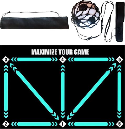 Football Footstep Training Mat, Soccer Training Mat 35 * 24IN with Storage Bag and Soccer Return Trainer Net, Fitness & Exercise Equipment, Durable, Silent, Non-Slip, Anti-Tear in Saudi Arabia