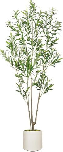 2Pack Tall Faux Olive Tree, 6FT Olive Trees Artificial Indoor with Large White Planter and Natural Wood Trunk and Realistic Leaves, Fake Olive Tree for Home House Office Décor in Kuwait